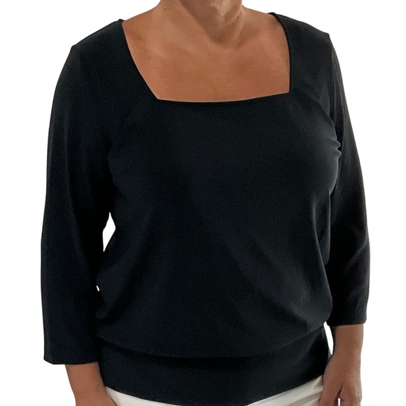 Boston Proper Black Square Neck 3/4 Sleeve Top Blouse XL Beyond Travel - Picture 1 of 7